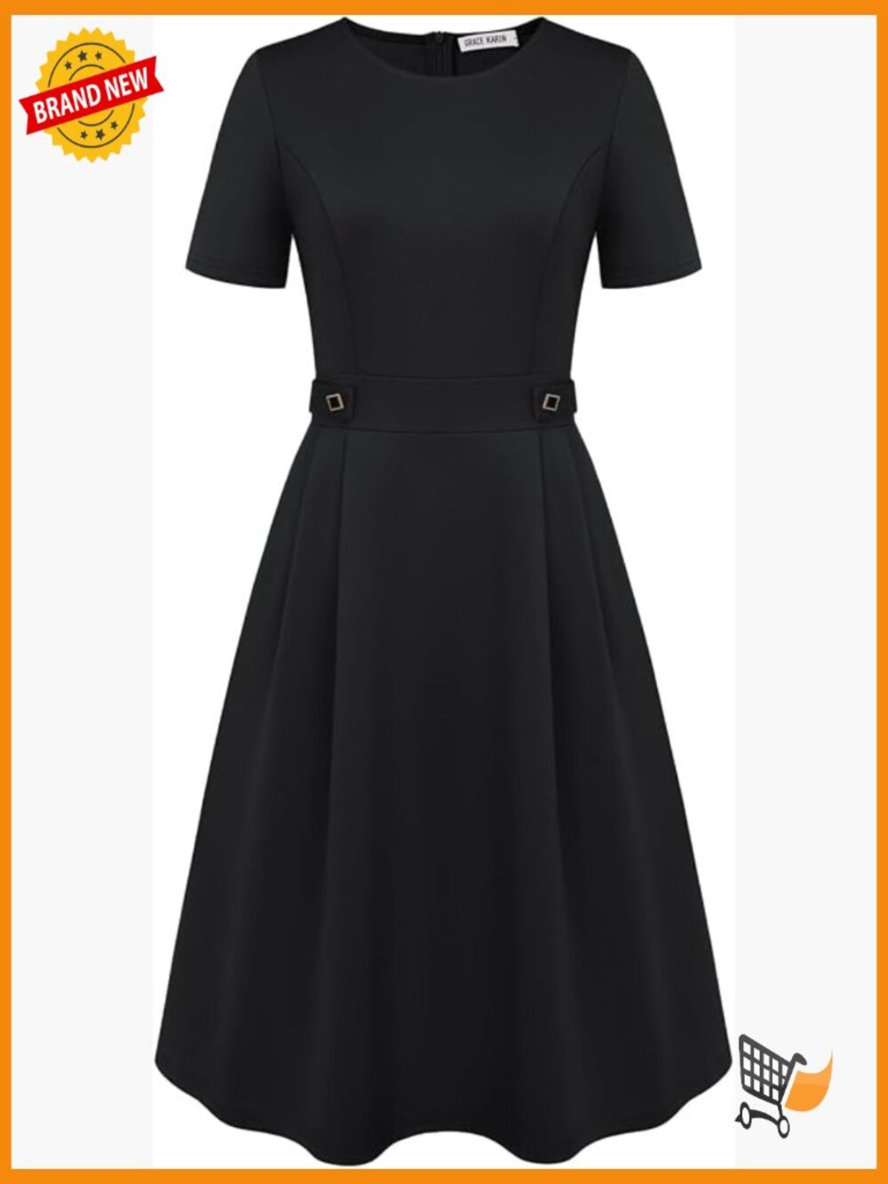 Fit and Flare A-Line Dress with Pockets Short Sleeve Work Dress
